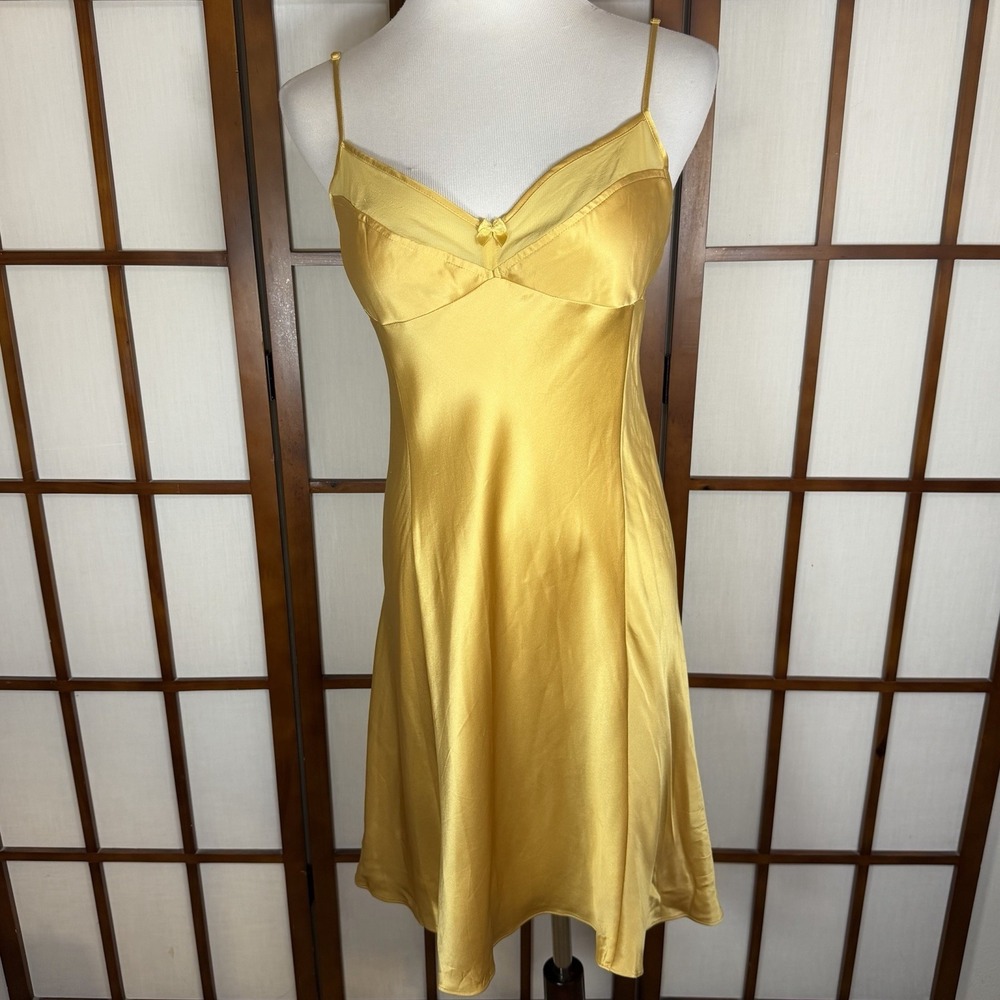 Victoria Secret Gold Slip Nightie Dress Silk Belle Costume Y2K Short Large